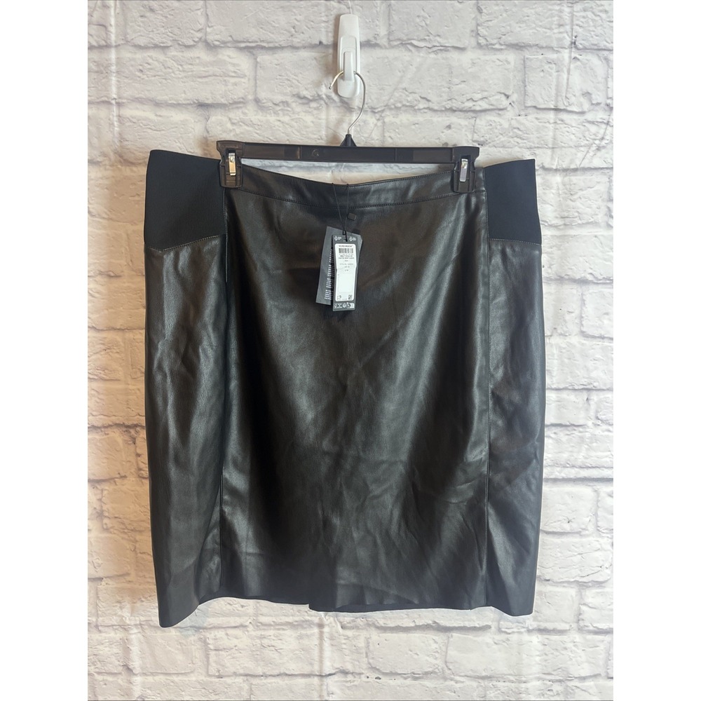 Vero Moda NWT Y2K 90's Minimalist Black Faux Leather Pull On Skirt Size 18